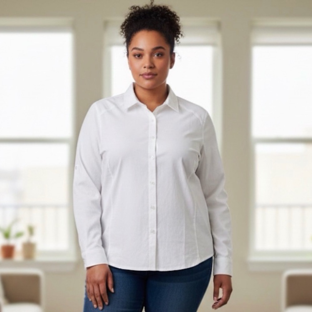 North End Sport Lady XXL White Long Sleeve Button Down Moisture Wicking Shirt